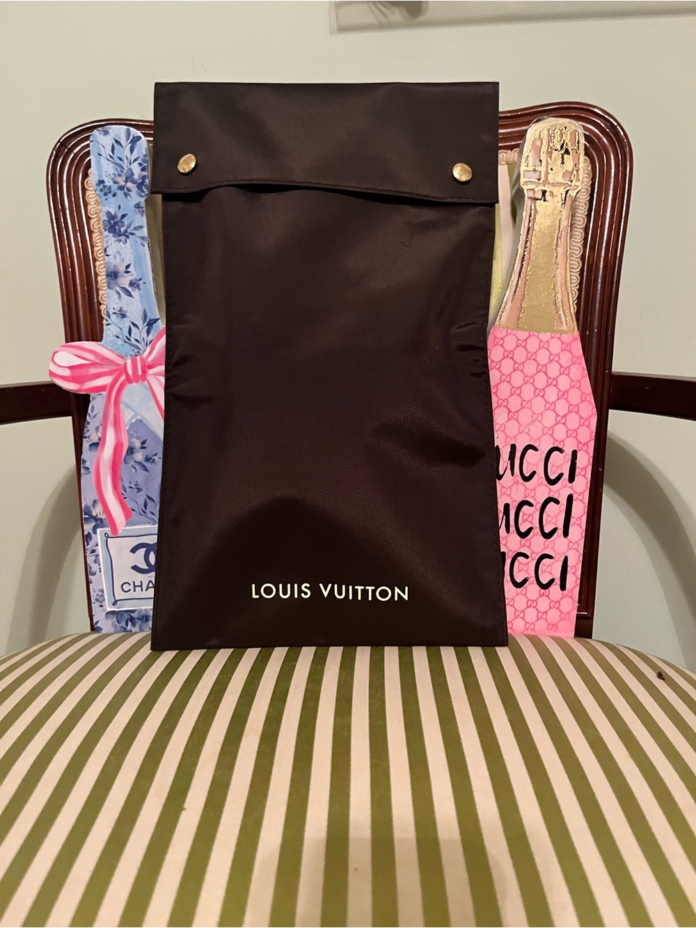Louis Vuitton Black Mini Bag Pouch with Gold-Tone Snaps